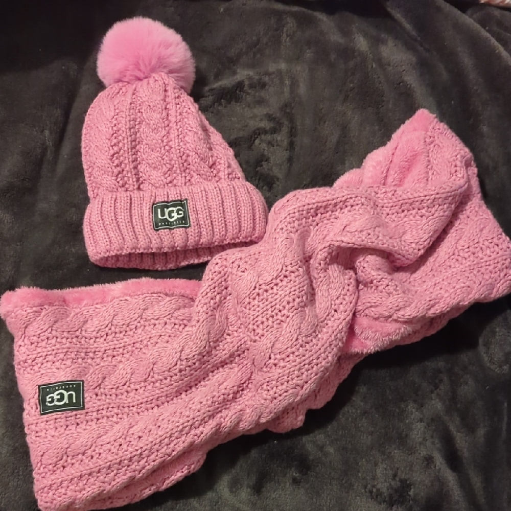 UGG Pink Knit Hat and Scarf Set
